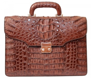 Мужской портфель из кожи крокодила (DCM 1527 G Brown)